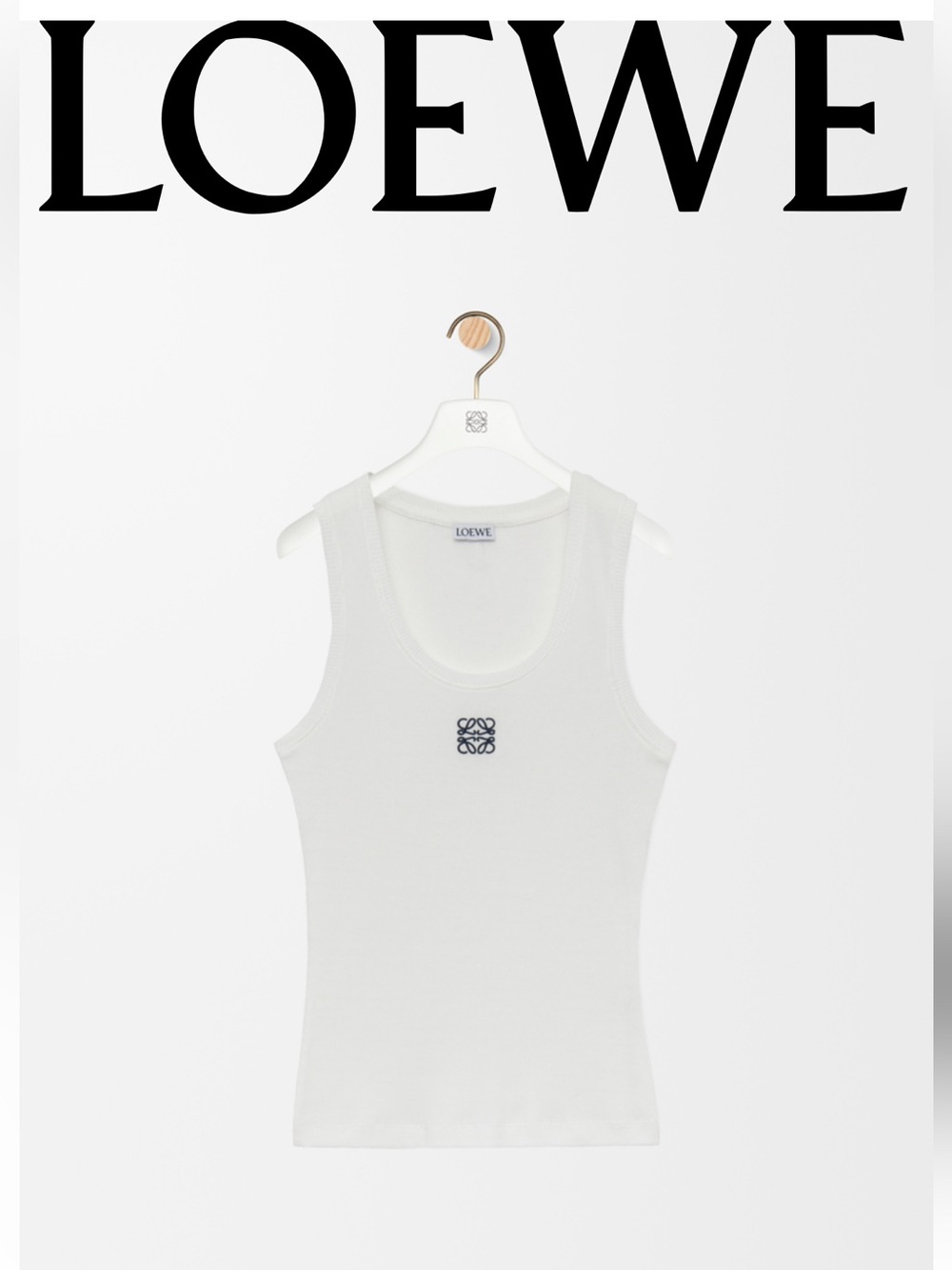 LOEWE White Ribbed Tank with Black Anagram Embroidery. Worn once